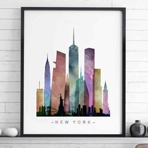 New York Skyline, New York Wall Art, New York Art Print, Watercolor Cityscape Print, Building Wall Decor, 8x10 Inch Unframed (8x10 inches Print Unframed, New York)
