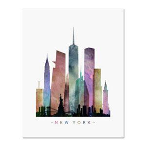 New York Skyline, New York Wall Art, New York Art Print, Watercolor Cityscape Print, Building Wall Decor, 8x10 Inch Unframed (8x10 inches Print Unframed, New York)