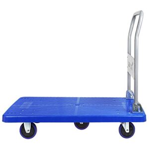 portable folding handcart flatbed folding cart trolley cart trolley small trailer pull goods long five wheel load 500kg easy to use multi function folding handcart (color : blue, size : 63x165cm)