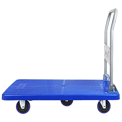 Portable Folding Handcart Flatbed Folding Cart Trolley Cart Trolley Small Trailer Pull Goods Long Five Wheel Load 500KG Easy to Use Multi Function Folding Handcart (Color : Blue, Size : 63x165cm)