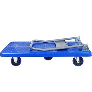 Portable Folding Handcart Flatbed Folding Cart Trolley Cart Trolley Small Trailer Pull Goods Long Five Wheel Load 500KG Easy to Use Multi Function Folding Handcart (Color : Blue, Size : 63x165cm)