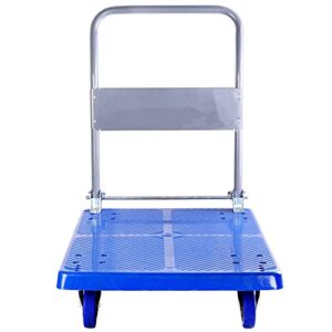 Portable Folding Handcart Flatbed Folding Cart Trolley Cart Trolley Small Trailer Pull Goods Long Five Wheel Load 500KG Easy to Use Multi Function Folding Handcart (Color : Blue, Size : 63x165cm)