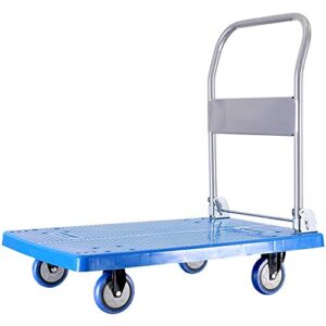 portable folding handcart folding hand truck dolly with 4 wheels 360 rotating platform collapsible trolley cart for shopping moving multi function folding handcart ( color : blue , size : 72x46cm )