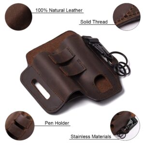 Gentlestache Multitool Belt Sheath, EDC Leather Belt Organizer, Flashlight Holder, Pen Holder and Keychain Clip, Practical EDC Pouch for Men Dark Brown