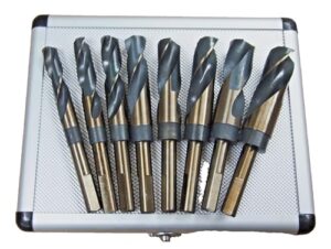 hoteche 8pc hss cobalt silver & deming drill bits set, large size 9/16" to 1", reduced 1/2" shank