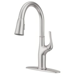 pfister highbury kitchen faucet with pull down sprayer, single handle, high arc, stainless steel finish, lg529hgs