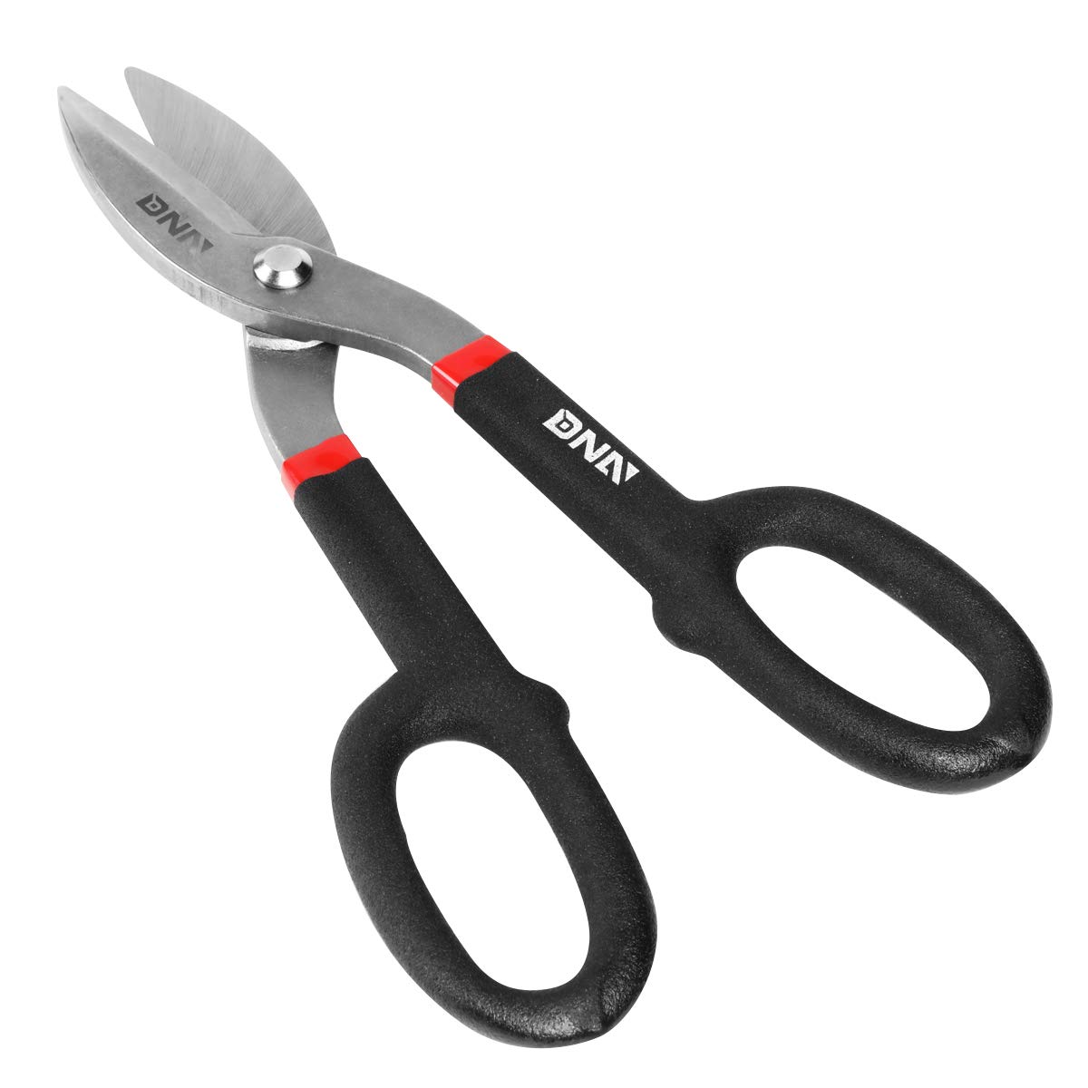 DNA Motoring TOOLS-00119 Straight Cut Tin Snip Shears, Heavy Duty High Carbon Steel with Vinyl-Dipped Handles, 10", Black/Red