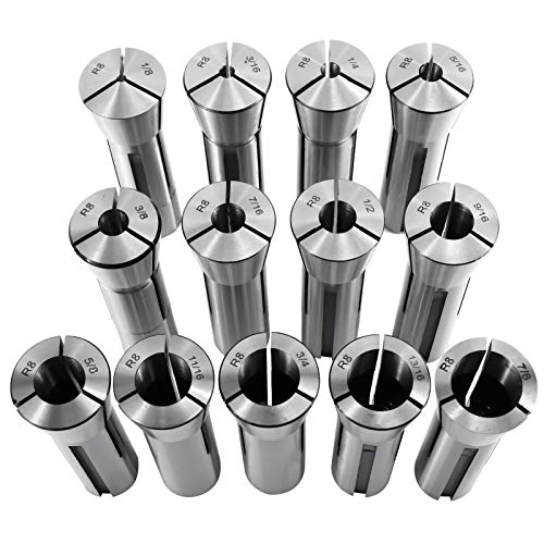 KUNTEC 13 Piece Precision R8 Collet Set Mill Collets Set Taper Spindle R8 Collets for Mill Machine 1/8inch - 7/8inch