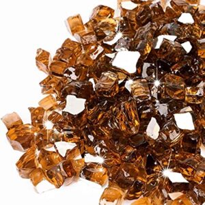 GASPRO 30 LB Fire Glass High Luster, 1/2inch Reflective Tempered Fire Glass in Cosmic Copper for Propane or Natural Gas Fire Pit or Fireplace