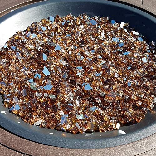 GASPRO 30 LB Fire Glass High Luster, 1/2inch Reflective Tempered Fire Glass in Cosmic Copper for Propane or Natural Gas Fire Pit or Fireplace