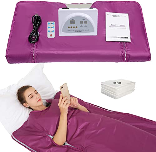 PINJAZE Far Infrared Sauna Blanket with Remote Control for Exercise Recovery Heating Detox 2-Zone Double Zipper Digital Control Portable Infrared Sauna Blanket for Home Relaxation Beauty Salon