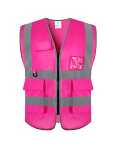 vicrr high visibility safety vest with reflective strips pockets, work vest for men & women
