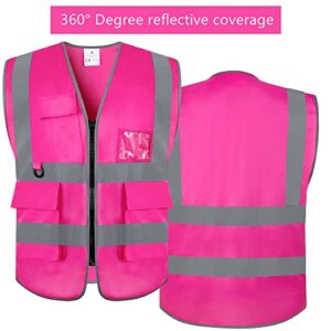 VICRR High Visibility Safety Vest with Reflective Strips Pockets, Work Vest for Men & Women