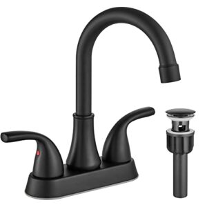 gotonovo matte black 4 inch centerset bathroom sink faucet 2 hole lavatory mixer tap deck mount 2 handles with pop up drain and water supply lines