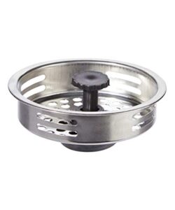 handy housewares metal kitchen sink basket strainer - fits standard (3.25") drains - heavy-gauge metal body with rubber stopper plug (1)