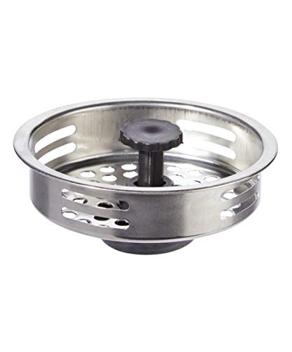 Handy Housewares Metal Kitchen Sink Basket Strainer - Fits Standard (3.25") Drains - Heavy-Gauge Metal Body with Rubber Stopper Plug (1)