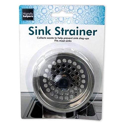 Handy Housewares Metal Kitchen Sink Basket Strainer - Fits Standard (3.25") Drains - Heavy-Gauge Metal Body with Rubber Stopper Plug (1)