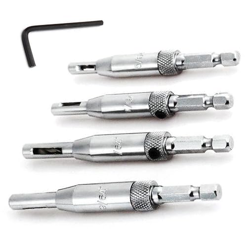 Self Centering Drill Bit Set, 4 PCS HSS Self-Centering Hinge Tapper Core Drill Bit Set, Woodworking Tools and Accessories 5/64", 7/64", 9/64", 11/64"