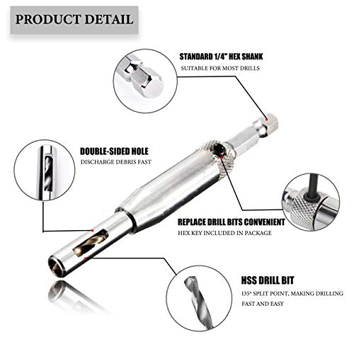 Self Centering Drill Bit Set, 4 PCS HSS Self-Centering Hinge Tapper Core Drill Bit Set, Woodworking Tools and Accessories 5/64", 7/64", 9/64", 11/64"