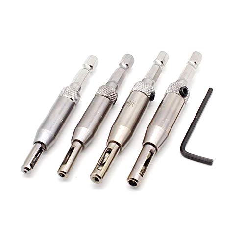 Self Centering Drill Bit Set, 4 PCS HSS Self-Centering Hinge Tapper Core Drill Bit Set, Woodworking Tools and Accessories 5/64", 7/64", 9/64", 11/64"