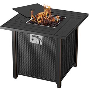 blubery 30'' propane gas fire pit table, 50,000btu auto-ignition with pulse switch , double-layer insulation board, laval rock, striped steel surface, wicker-look doors