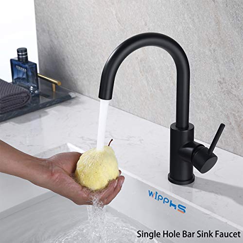 Bar Sink Faucets Single Hole, WiPPhs Matte Black Mini Kitchen Sink Faucets, Single Handle Lead-Free Modern Wet Bar Sink Faucets