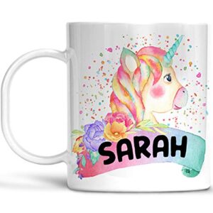 colorful kids unicorn cup, customized with child's name, lightweight unbreakable cup, microwave and dishwasher safe, bpa free