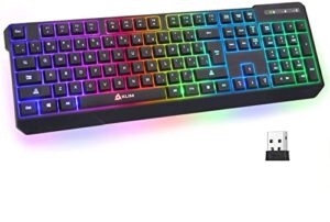 klim chroma wireless gaming keyboard rgb - long-lasting rechargeable battery - quick and quiet typing - water resistant backlit wireless keyboard for pc ps5 ps4 xbox one mac - black (renewed)