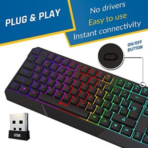 Klim Chroma Wireless Gaming Keyboard RGB - Long-Lasting Rechargeable Battery - Quick and Quiet Typing - Water Resistant Backlit Wireless Keyboard for PC PS5 PS4 Xbox One Mac - Black (Renewed)