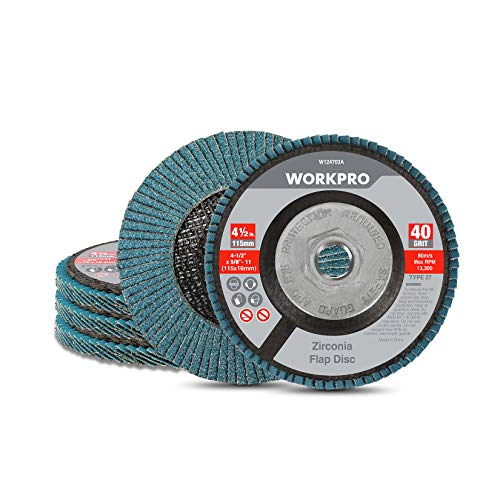 WORKPRO 5 Pack Zirconia Flap Disc, 40 Grit, Angle Grinder Sanding Disc, 4-1/2 inch Grinding Wheels, Flap Wheel Type#27 for Metal Grinding, Blending and Smooth Finishing