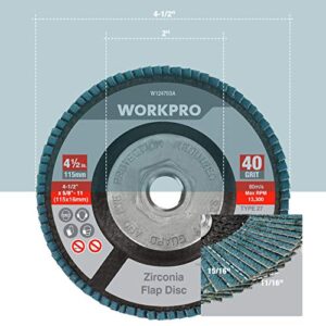 WORKPRO 5 Pack Zirconia Flap Disc, 40 Grit, Angle Grinder Sanding Disc, 4-1/2 inch Grinding Wheels, Flap Wheel Type#27 for Metal Grinding, Blending and Smooth Finishing