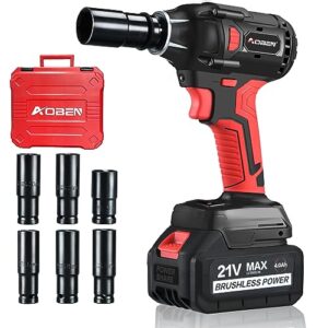 aoben 21v cordless impact wrench, 400n.m max torque, 3000rpm speed, 4.0ah li-ion battery, 6pcs driver sockets, fast charger, tool bag
