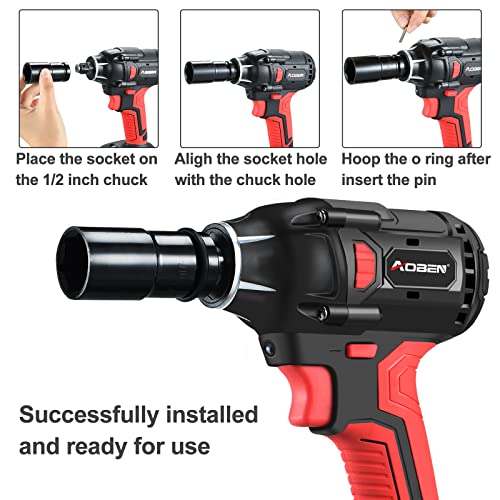 AOBEN 21V Cordless Impact Wrench, 400N.m Max Torque, 3000rpm Speed, 4.0Ah Li-ion Battery, 6Pcs Driver Sockets, Fast Charger, Tool Bag