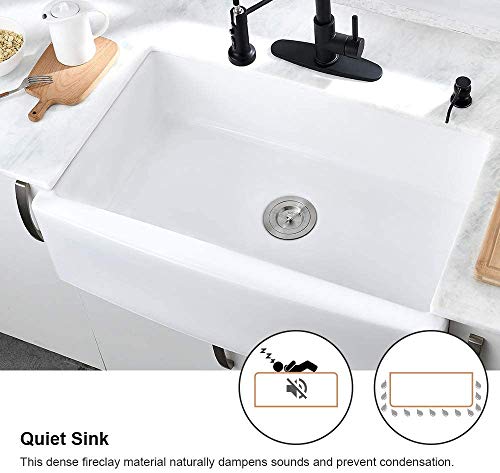 33 Inch White Farmhouse Sink-Hovheir 33x21 Fireclay Farmhouse Kitchen Sink Handcrafted Apron Front Farmhouse Sink Single Bowl Farm Sink White Farmers Sink Extra Deep Wide Curved Front Rustic Sink