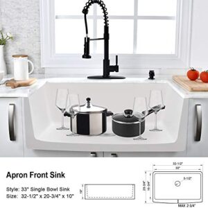 33 Inch White Farmhouse Sink-Hovheir 33x21 Fireclay Farmhouse Kitchen Sink Handcrafted Apron Front Farmhouse Sink Single Bowl Farm Sink White Farmers Sink Extra Deep Wide Curved Front Rustic Sink