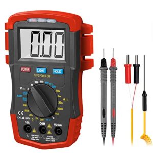 holdpeak digital multimeter hp-37a, tester amp ohm capacitor tester battery test, with auto backlit manual ranging for dc & ac voltage, resistance, temperature, positive diode voltage ℃ reading (red)