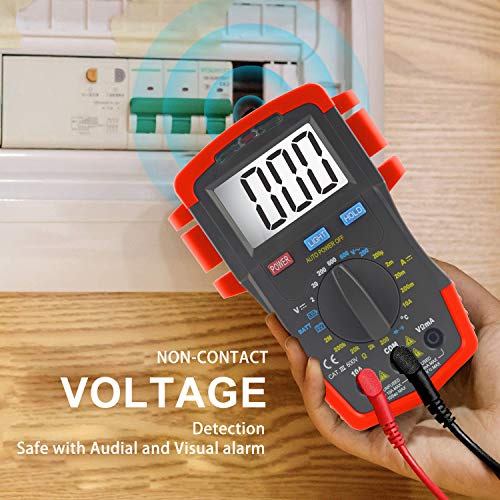 HOLDPEAK Digital Multimeter HP-37A, Tester Amp Ohm Capacitor Tester Battery Test, with Auto Backlit Manual Ranging for DC & AC Voltage, Resistance, Temperature, Positive Diode Voltage ℃ Reading (Red)