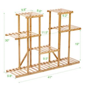 Bamboo Plant Stand Rack 4 Tier Indoor&Outdoor Multiple Flower Pot Holder Shelf Planter Display Shelving Unit for Patio Garden, Living Room, Corner Balcony and Bedroom (13 Flowerpots)