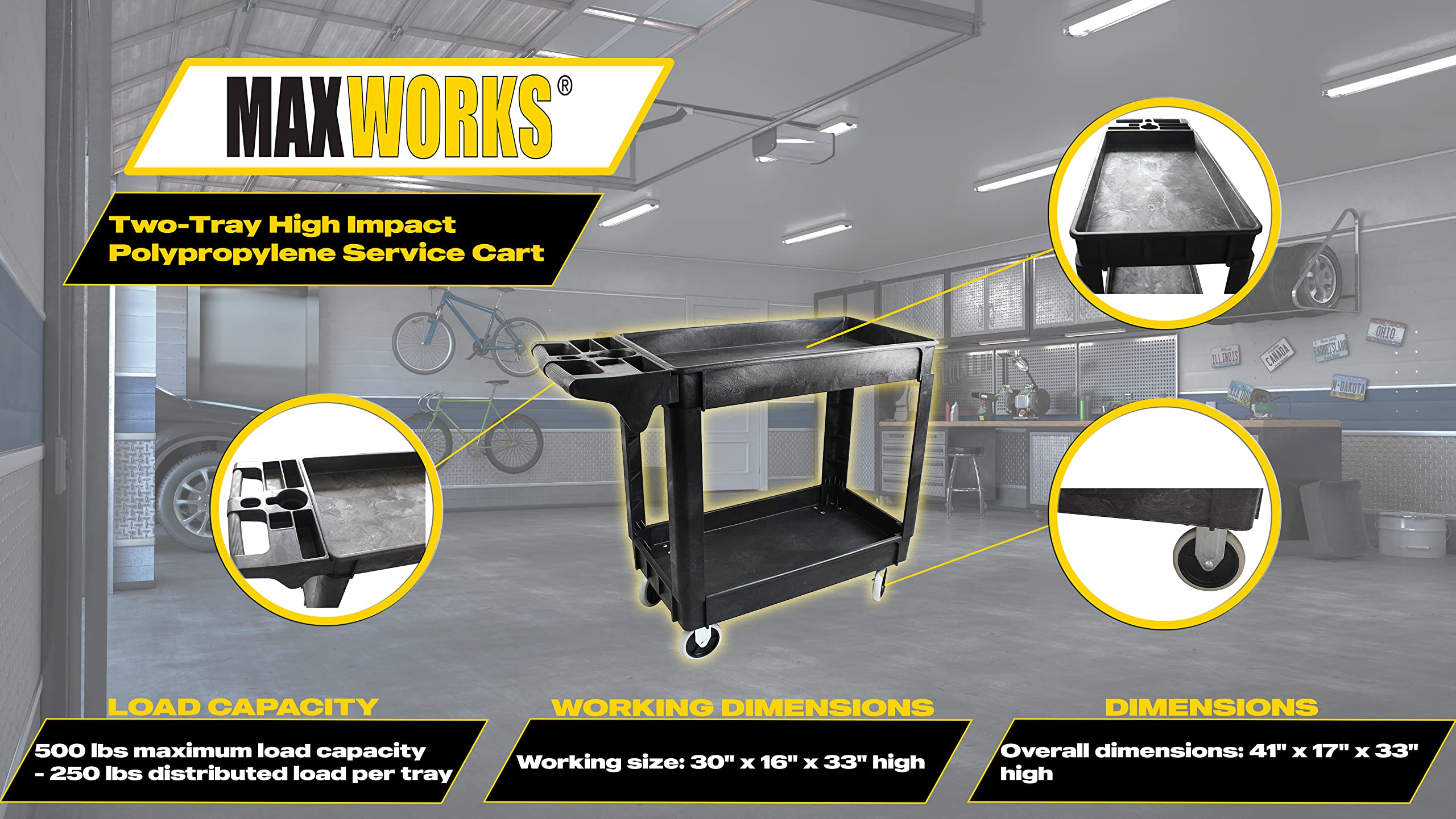 MaxWorks 80855 500-Pound Service Cart with Two Trays 30"X16" & 80876- Foldable Platform Truck Push Dolly 330 lb. Weight Capacity