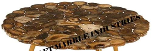 Natural Brown Agate Stone Round Wavy Edge Shape Coffee Table Top, Natural Brown Agate Stone Centre Table Top, Brown Agate Flower Shape Dining Table Top, Piece Of Conversation, Family HeirLoom