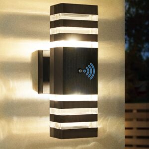 delicavy dusk to dawn sensor outdoor wall lights up down porch lights modern exterior light fixtures photocell waterproof black aluminum housing for front porch, patio, garage (use two e26 bulbs)