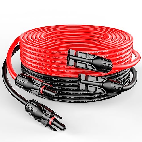 RICH SOLAR 10 Gauge 10AWG One Pair 50 Feet Red + 50 Feet Black Solar Panel Extension Cable Wire with Female and Male Connectors (50FT 10AWG)