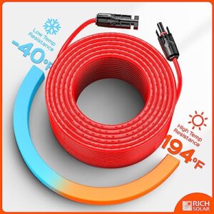 RICH SOLAR 10 Gauge 10AWG One Pair 50 Feet Red + 50 Feet Black Solar Panel Extension Cable Wire with Female and Male Connectors (50FT 10AWG)