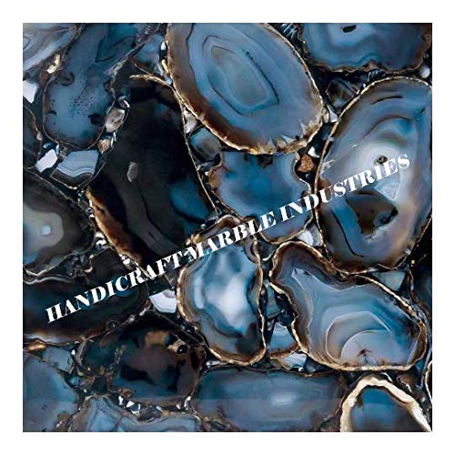 Blue Agate Stone Hexagonal Side Table Top, Blue Agate Stone Hexagonal Coffee Table Top, Centre Table Top, Hallway Table Top, Blue Agate Table Top - Furniture Agate - Gemstone, Piece Of Conversation