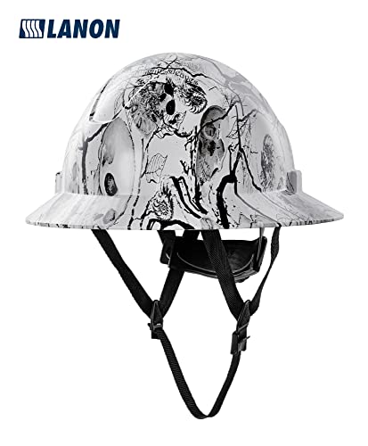 LANON Full Brim Hard Hat, OSHA Construction Work Approved, Premium Charcoal Gray Design, FRP Safety Helmet with 4 Point Adjustable Ratchet Suspension, Class C