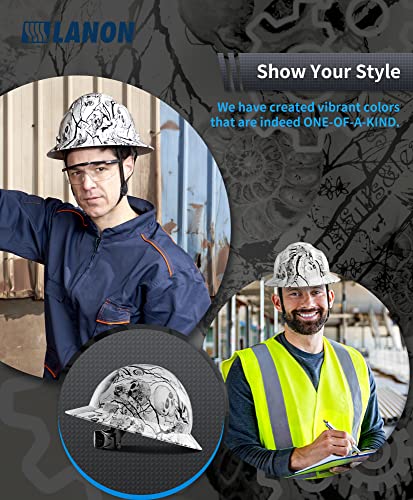 LANON Full Brim Hard Hat, OSHA Construction Work Approved, Premium Charcoal Gray Design, FRP Safety Helmet with 4 Point Adjustable Ratchet Suspension, Class C