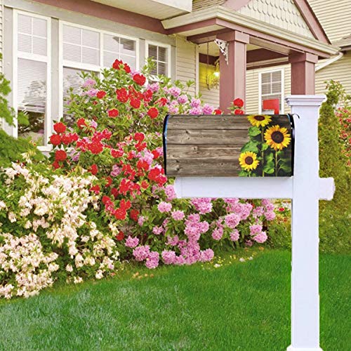 Sunflowers Wood Mailbox Covers Magnetic Post Box Cover Wraps Standard Size 21x18 Inches for Garden Yard Decor