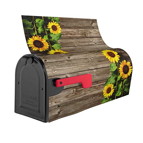 Sunflowers Wood Mailbox Covers Magnetic Post Box Cover Wraps Standard Size 21x18 Inches for Garden Yard Decor