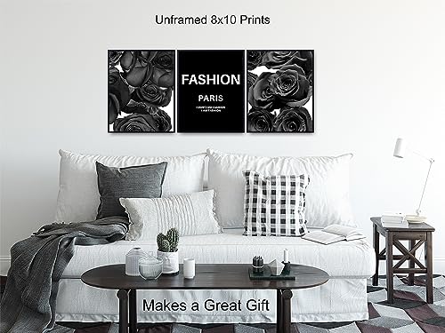 Quote Set - Glam Wall Decor Art print Set - Chic Modern Fashion Design Home Decor for Bedroom, Living room, Bathroom, Office - Luxury Gift for Women, Fashionista - Elegant Black 3-8x10 Unframed