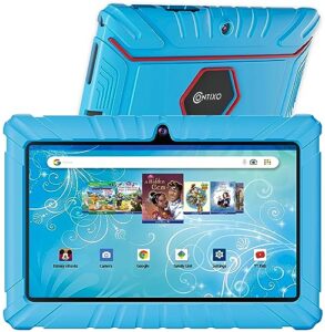 contixo v8-2 7 inch kids tablets - tablet for kids with 50+ disney storybooks & stickers (value $200) - android tablet 32 gb hd display durable case & screen protector, light blue